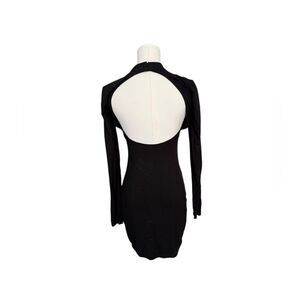 NBD black high neck modal long sleeve mini dress with back cutout XS